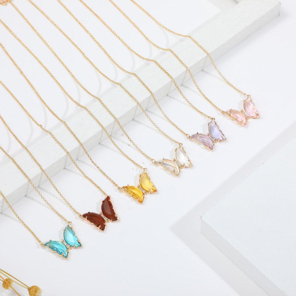 Vòng cổ Mặt Hình Bướm Bằng Thủy Tinh Trong Suốt Nhiều Màu Thanh Lịch Cho Nữ