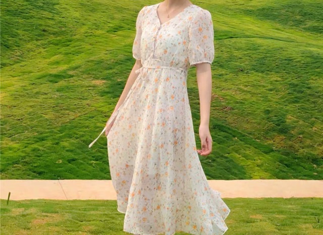 (HÀNG SẴN) Váy hoa nhí tay phồng style Hàn Quốc- Kèm ảnh thật | BigBuy360 - bigbuy360.vn