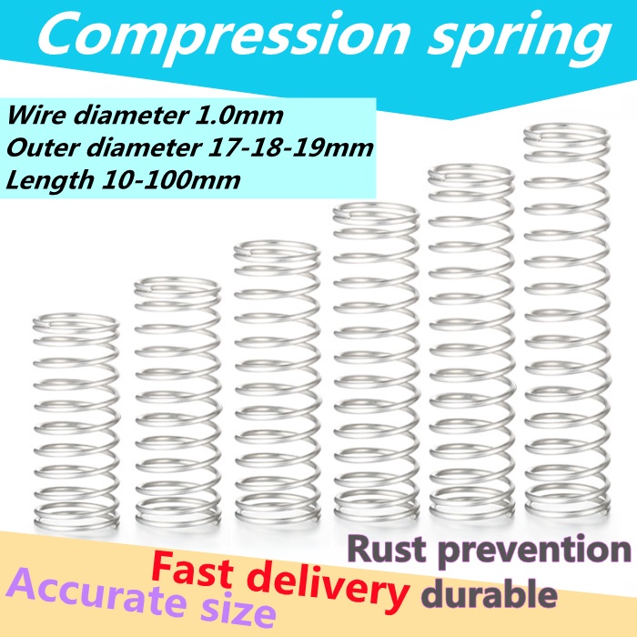 Set 5 Lò Xo Áp Suất 1.0mm OD17mm 18mm 19mm Dài 10mm-100mm Chuyên Dụng