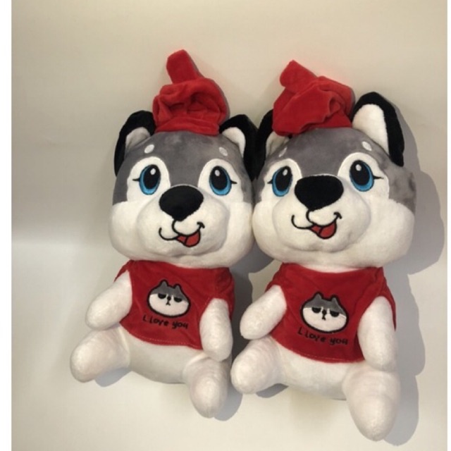 Gấu bông chó husky đội nón siêu cute chất liệu mềm mại &lt; kèm ảnh thật &gt;