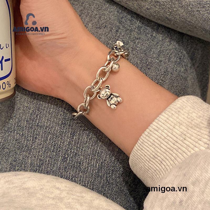✨✨Vòng Tay Kim Loại Mặt Hình Chú Gấu Dễ Thương Dành Cho Nữ