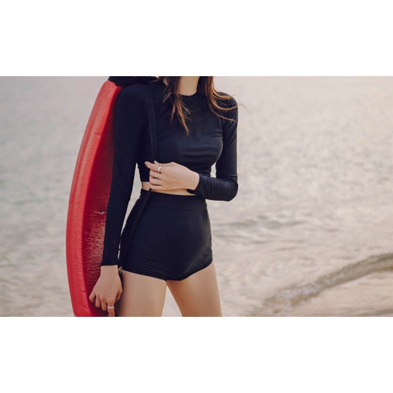 Áo tắm 2 mảnh tay dài quần đùi full đen