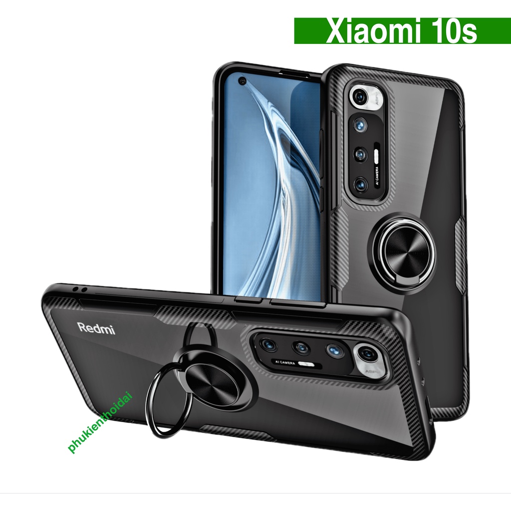 Ốp lưng Xiaomi Mi 10s chống sốc giá đỡ nhẫn iring mặt lưng trong viền màu thời trang cao cấp