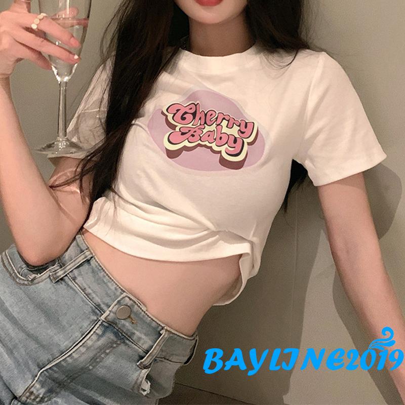 Áo Thun Tay Ngắn Cổ Tròn In Họa Tiết Thời Trang Xuân Hè Cho Nữ