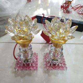 Cặp đèn thờ pha lê 7 màu cao cấp 2 bóng cao cấp cao 17cm