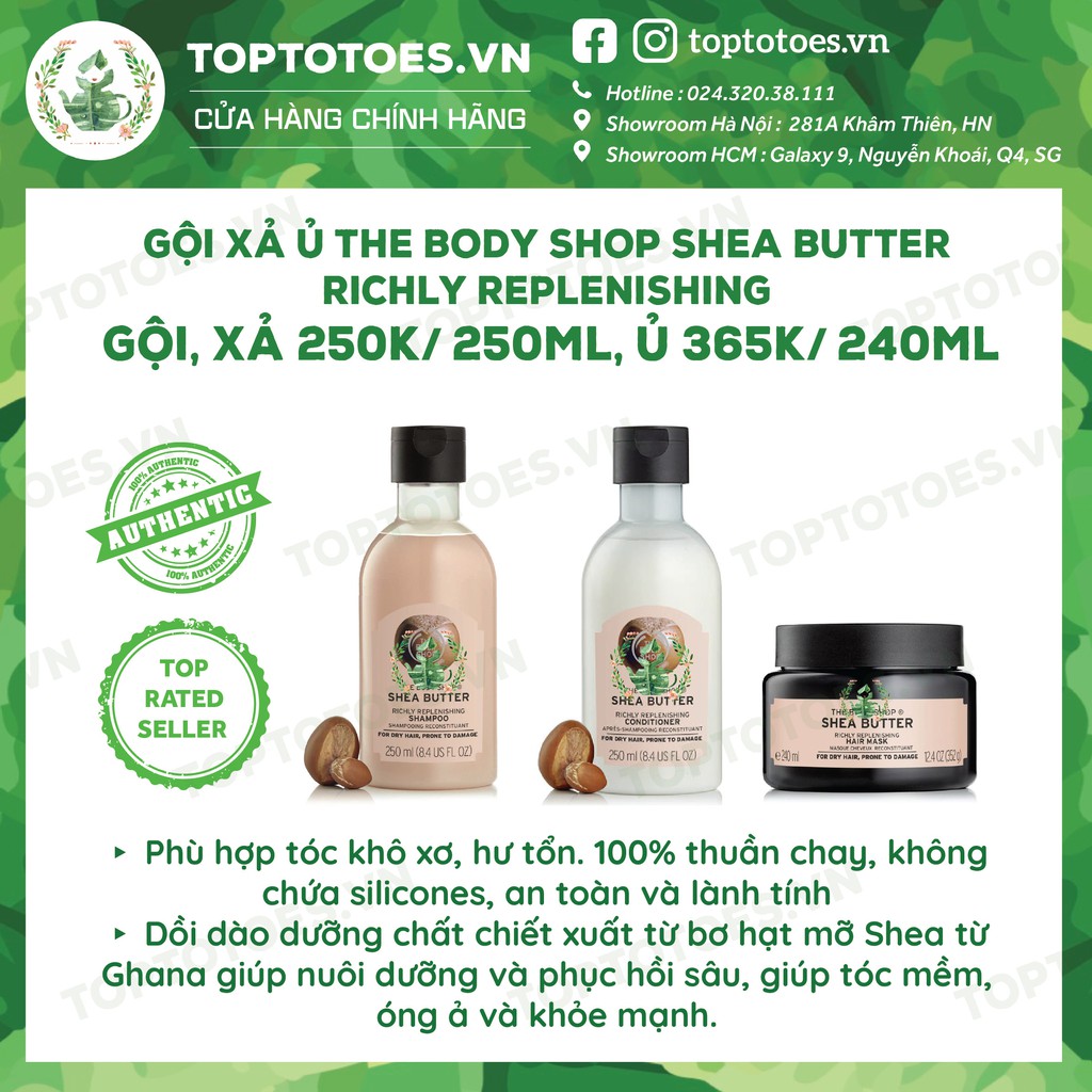 Gội xả ủ The Body Shop Strawberry/ Shea Butter/ Green Tea cho tóc mềm thơm, chắc khỏe