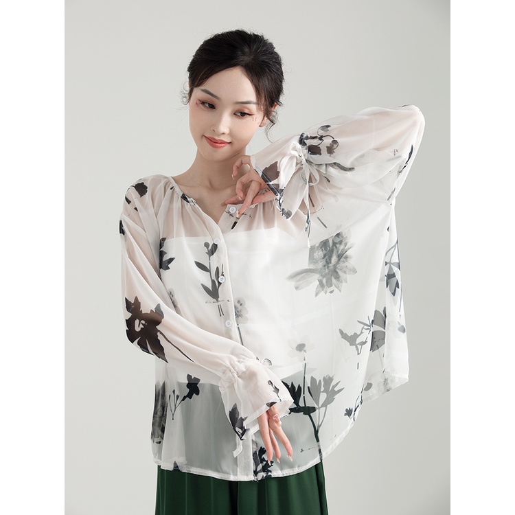 ((M &amp; E) Áo Tay Loe Chống Nắng Màu Trắng Đen Phong Cách Trung Hoa Cổ Điển Dùng Để Múa