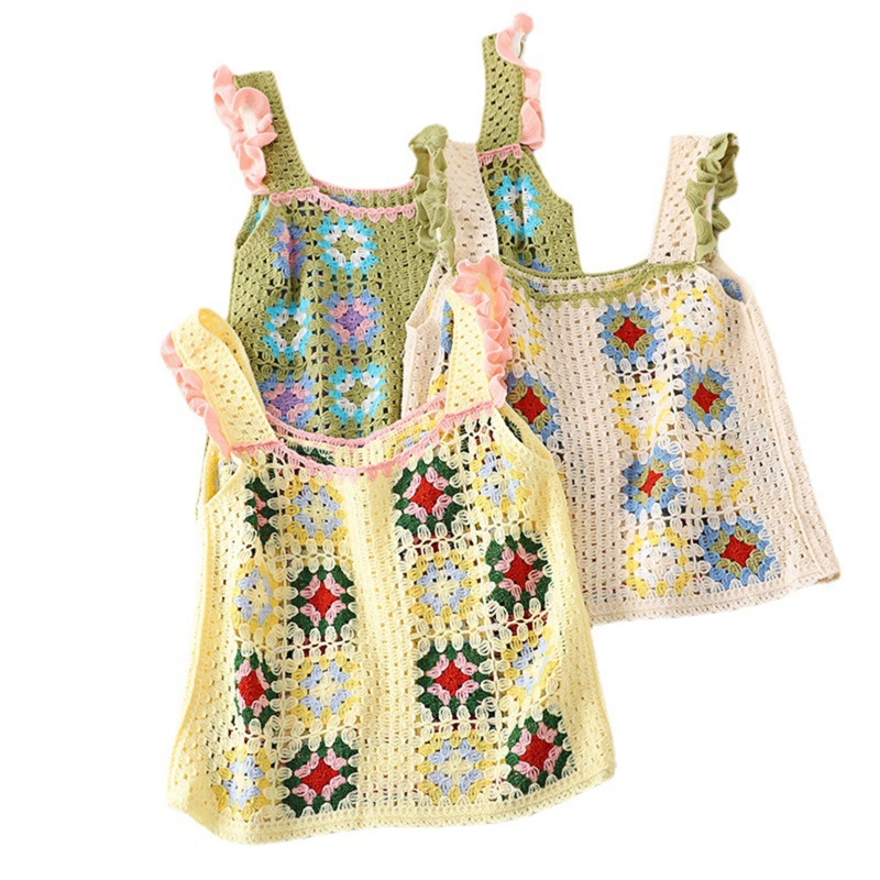 Brroa Áo Crop Top Cotton Không Tay Thêu Hoa Phong Cách Pháp Thời Trang Mùa Hè Ngọt Ngào Dành Cho Nữ