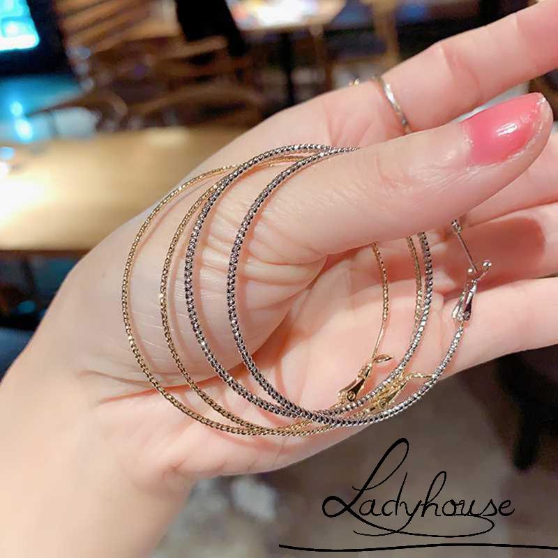 Bông tai hình tròn cỡ lớn màu sắc lấp lánh phong cách cá tính thời trang cho nữ