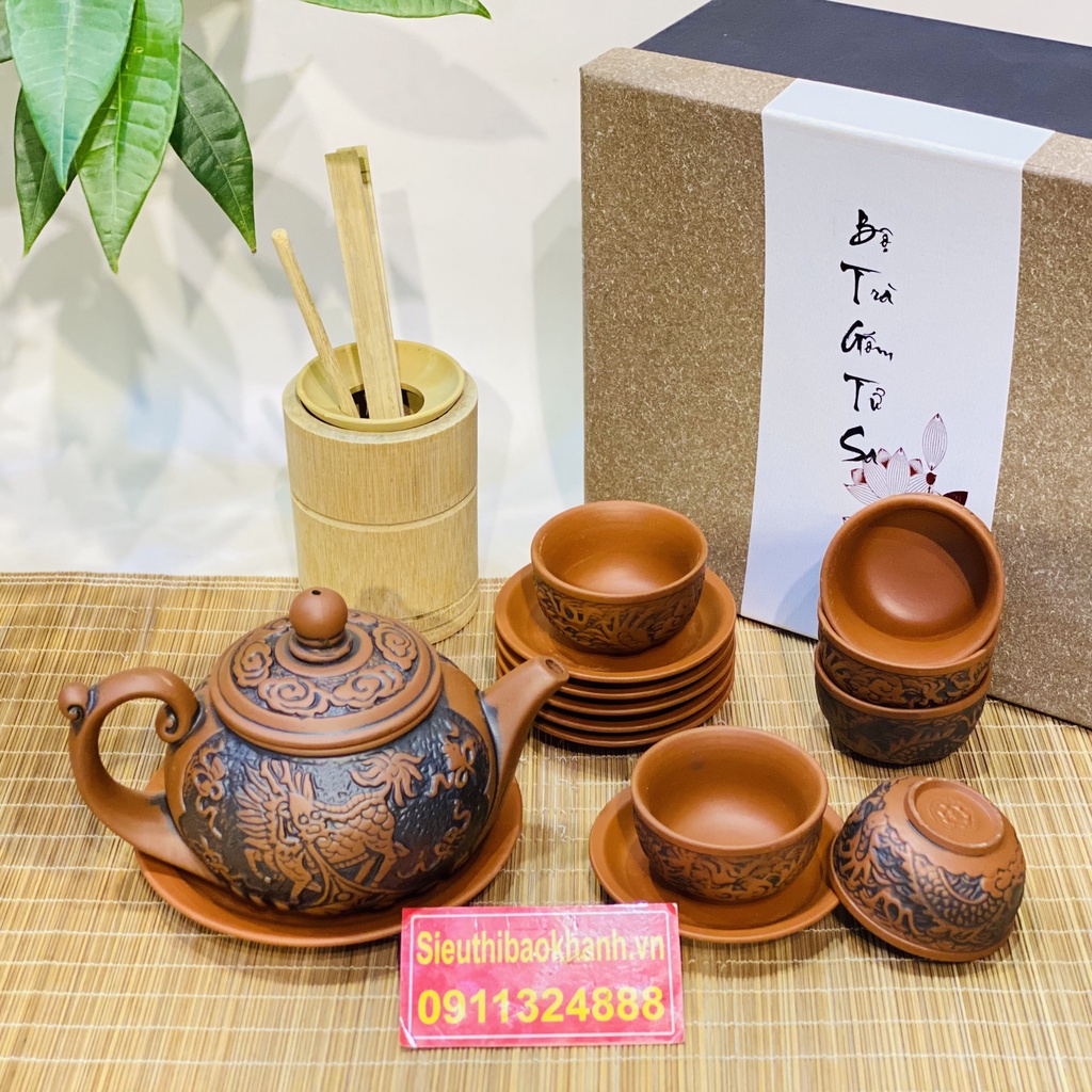 Bộ ấm chén,ấm trà tử sa chính hãng Bát Tràng 350ml