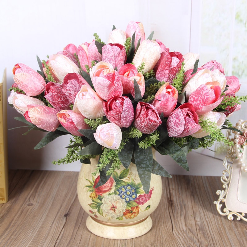 Tulip giả phong cách châu Âu là sự lựa chọn tốt nhất cho tiệc Giáng sinh trang trí đám cưới bó hoa cô dâu Trang trí nhà Tự làm hoa giả