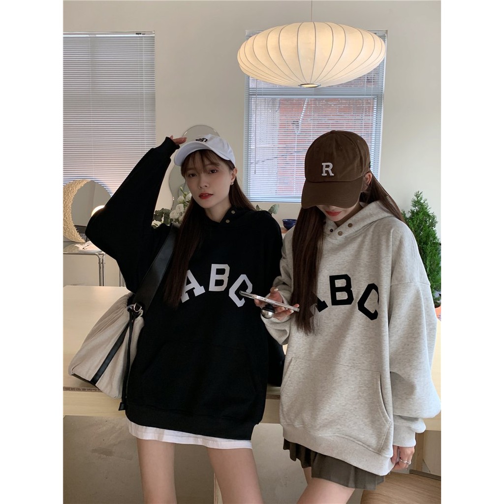 [RẺ VÔ ĐỊCH] Áo hoodies nam nữ ABC nỉ ngoại phom rộng đen trắng cổ dập cúc bấm in 2 mặt hàn quốc cá tính