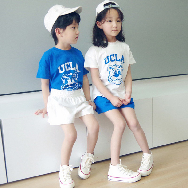 Set Áo Thun Tay Ngắn Phối Quần Short Kiểu Hàn Quốc Thời Trang Mùa Hè Dễ Thương Cho Bé Trai