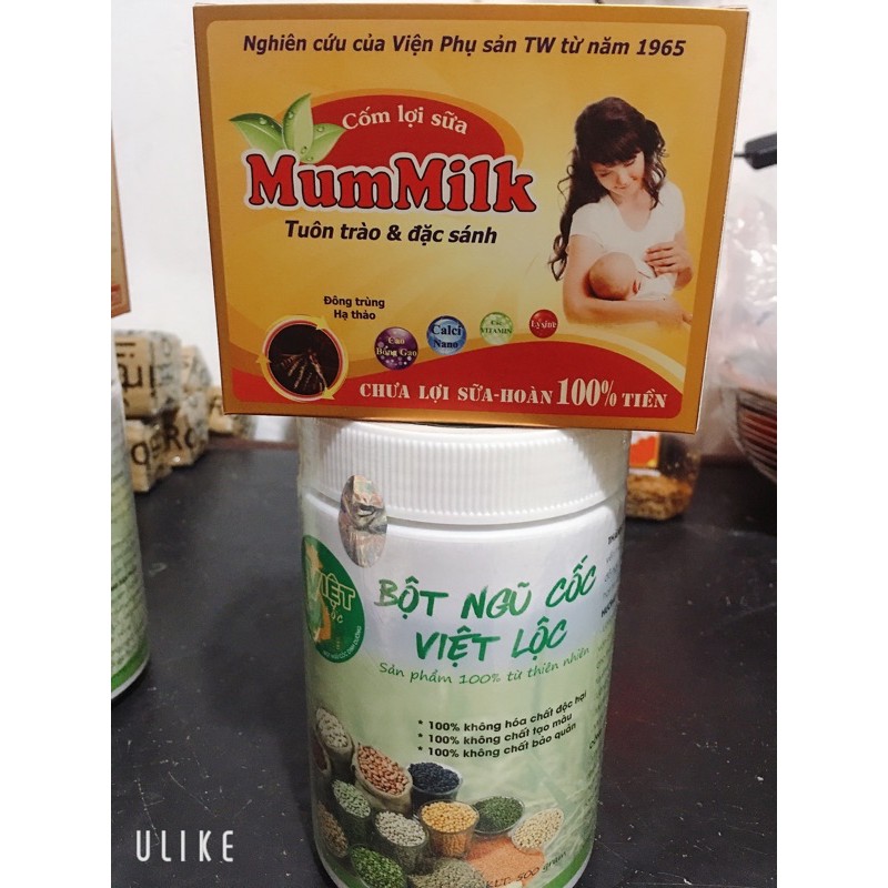 1 hộp ngũ cốc lợi sữa việt lộc+1 hộp cốm mummmilk( hàng chính hãng)