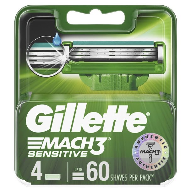 Hộp Lưỡi dao cạo râu Gillette Mach 3 Sensitive vỉ 4 cái - Mach3 3 lưỡi cao cấp