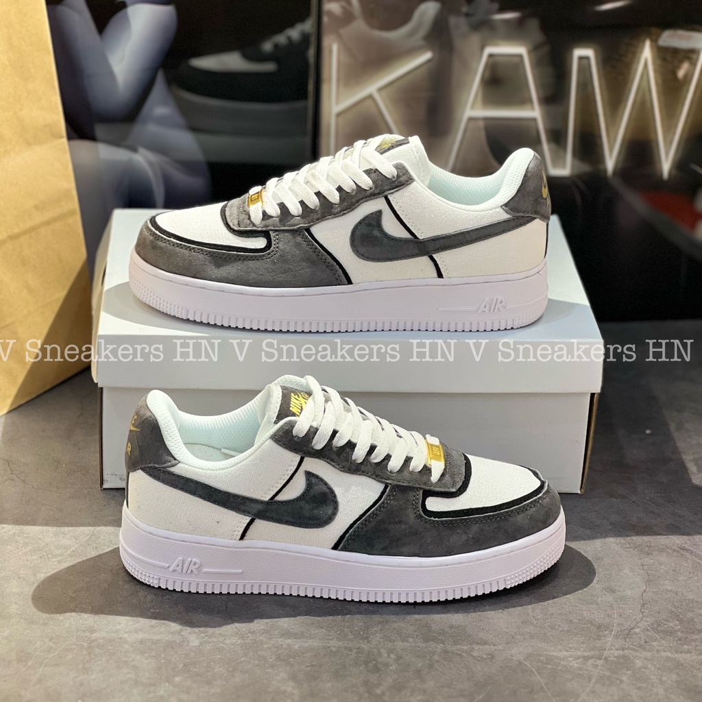 Giày Af1 Xám Lông Chuột Nam Nữ Cao Cấp Giày Af1 Custom Xám Canvas Nguyên Bản Giày Air Force Xám Trắng Da Lộn