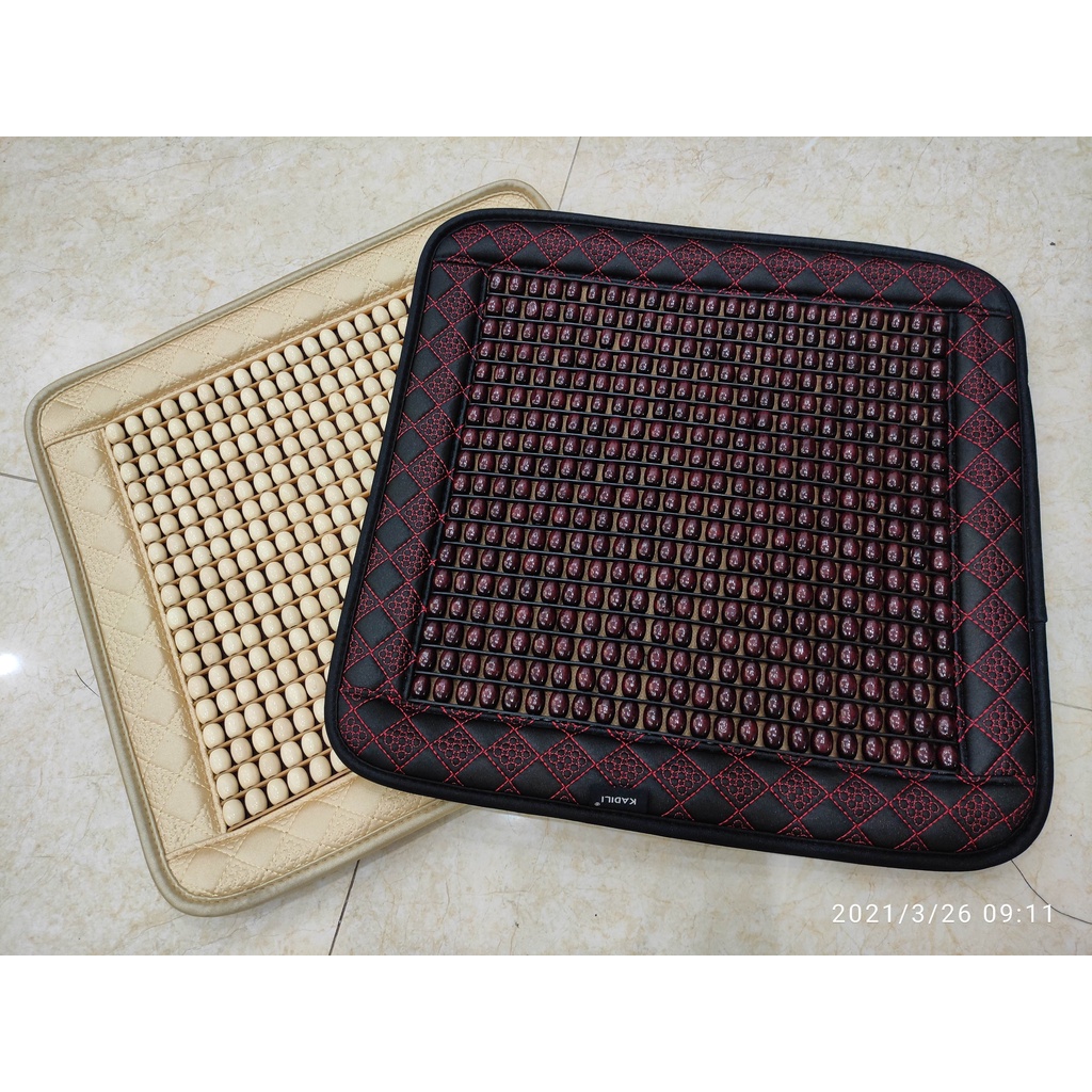 Gối tựa đầu tựa lưng ô tô mẫu đan hạt gỗ massage Hellooto, chống nóng hiệu quả, hàng cao cấp dày đẹp