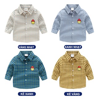 Áo sơ mi bé trai bé gái chính hãng chất vải cotton mềm thêu hình mặt cười cho bé AS1