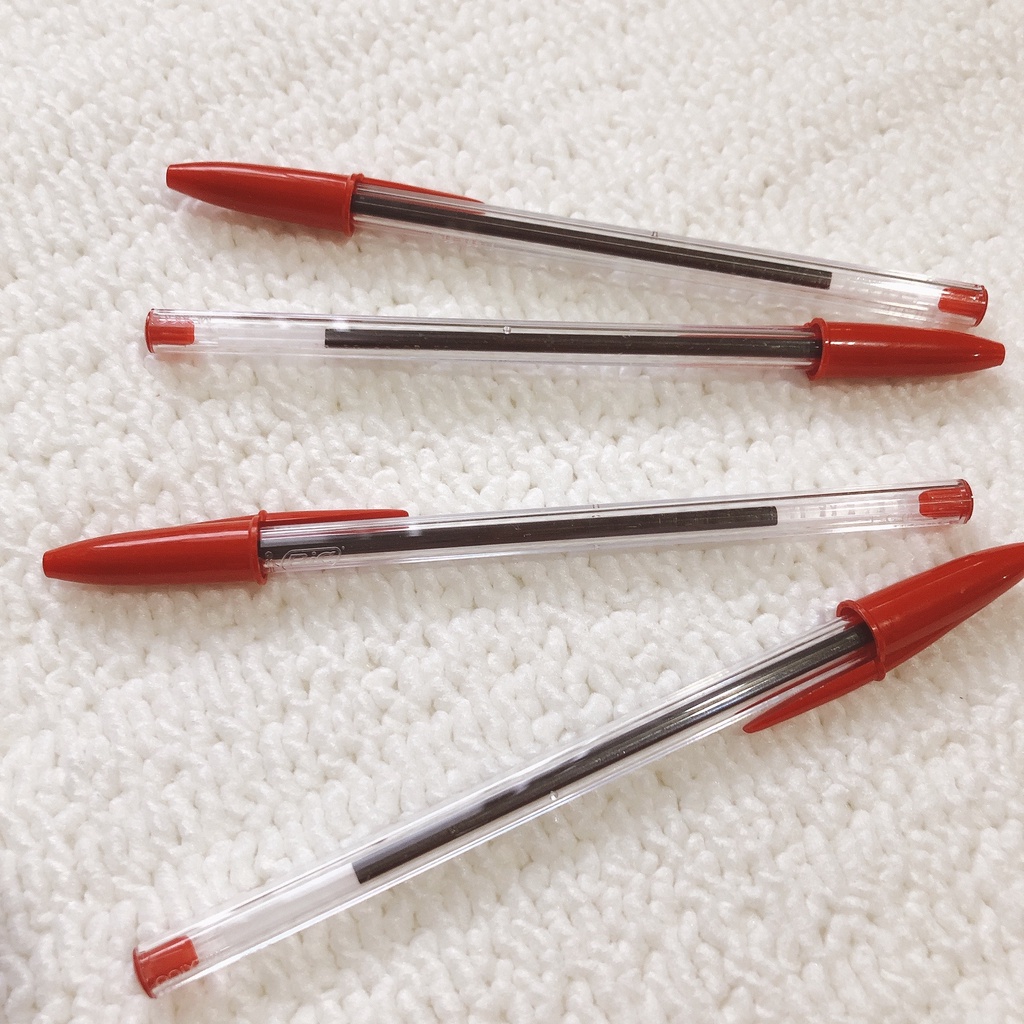 Combo 4 bút bi Bic ĐỎ pen tapping thân trong Cristal