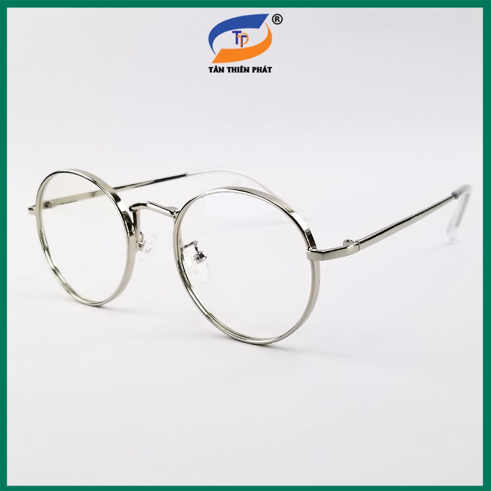 Gọng kính cận nữ, nam, mắt giả cận tròn kim loại màu bạc GC3019. Tròng 0 độ chống ánh sáng xanh, chống tia UV