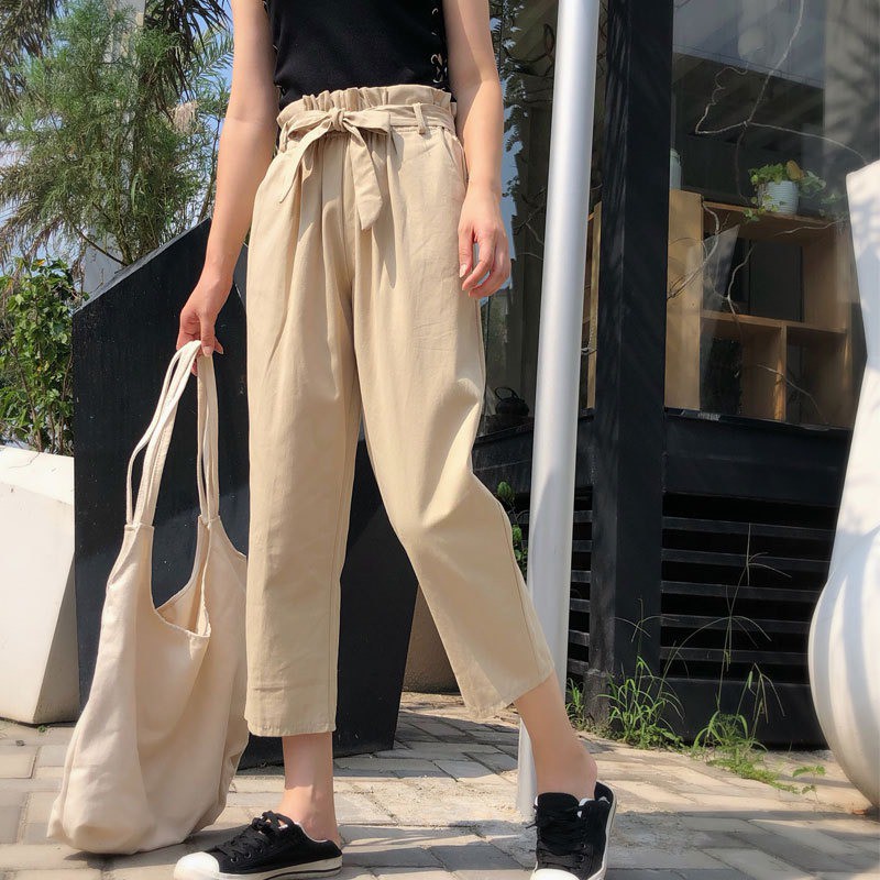 Quần nữ lưng thun ống rộng đính nơ | BigBuy360 - bigbuy360.vn