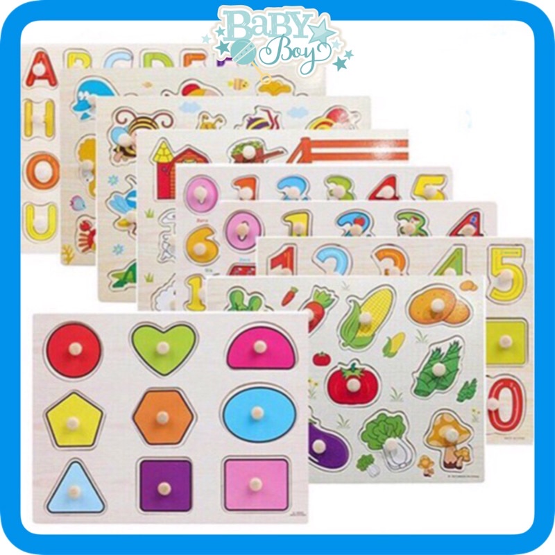 Đồ Chơi Trẻ Em Baby boy store -Bảng Ghép Hình Núm Gỗ Thông Minh Cho Bé