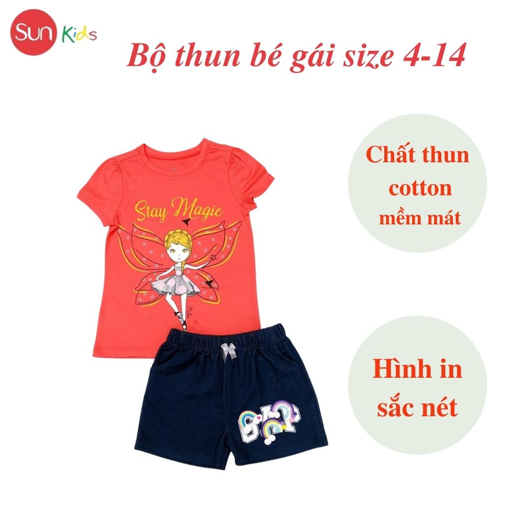 Đồ bộ thun bé gái, đồ bộ trẻ em chất cotton, có nhiều màu, size 4-14 tuổi - SUNKIDS