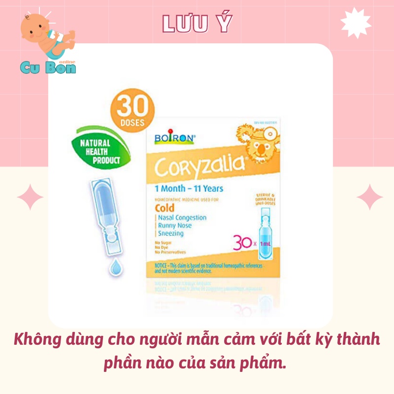 Muối uống Coryzalia Boiron hộp 30 tép cho bé từ 1 tháng trở lên