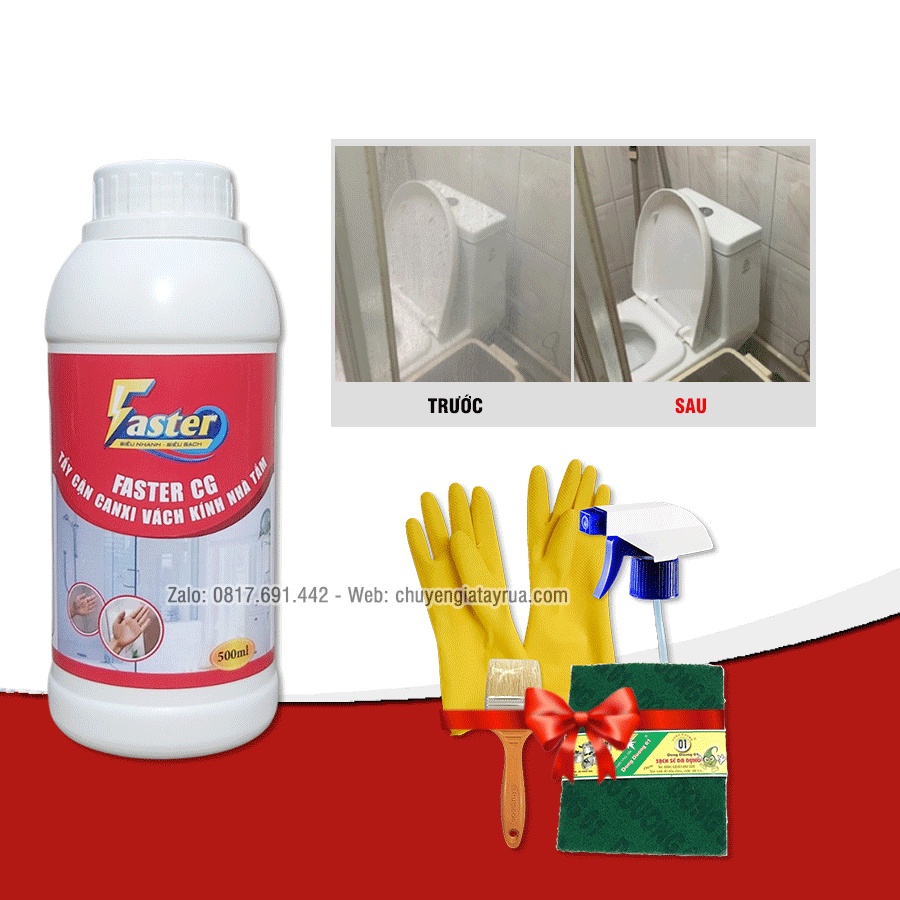 Combo Dung Dịch Tẩy Cặn Canxi Vách Kính Nhà Tắm, Gương Nhà Tắm Ố Mốc (Kèm bộ phụ kiện 4 món)
