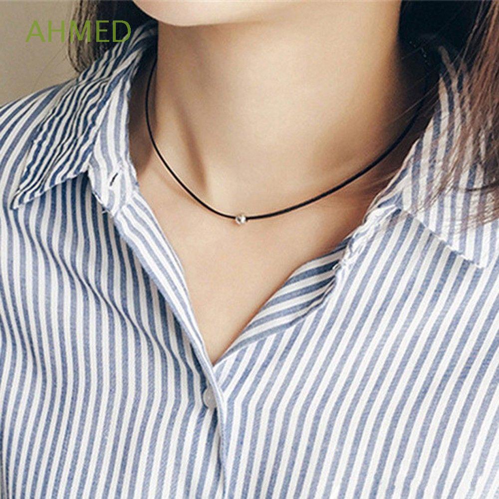 Vòng Cổ Chất Liệu Da Mặt Kim Loại Mỏng Cho Nữ|Mạ Đen