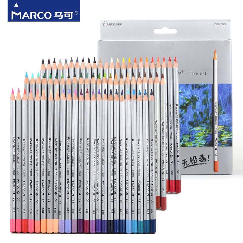 Màu chì Marco Raffine fine art 7100 set hộp giấy 72 cây chì khô dùng để tô vẽ tranh