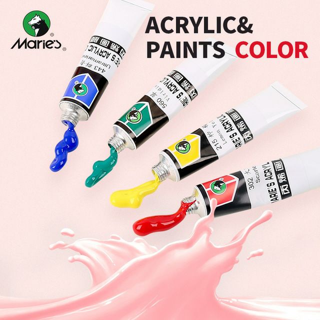 BỘ 18 MÀU VẼ TRANH ACRYLIC MARIES, Tặng 1 BAY LẤY MÀU