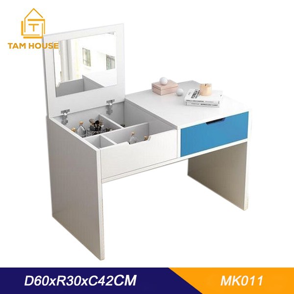 Bàn trang điểm bệt Tâm House gương gập, 2 ngăn kéo - MK11