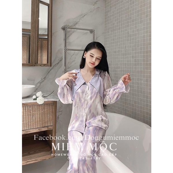 PYJAMA DÀI LỤA QUẢNG CHÂU TÍM LOANG XINH