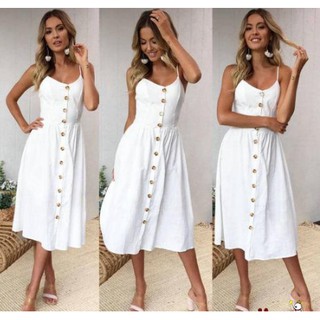 Đầm maxi trắng 2 dây đi biển- maxi trắng cúc trước
