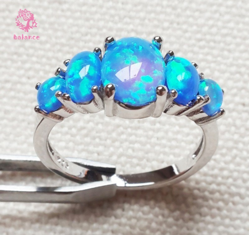 Nhẫn Mạ Bạc 925 Đính Đá Opal Xanh Thời Trang