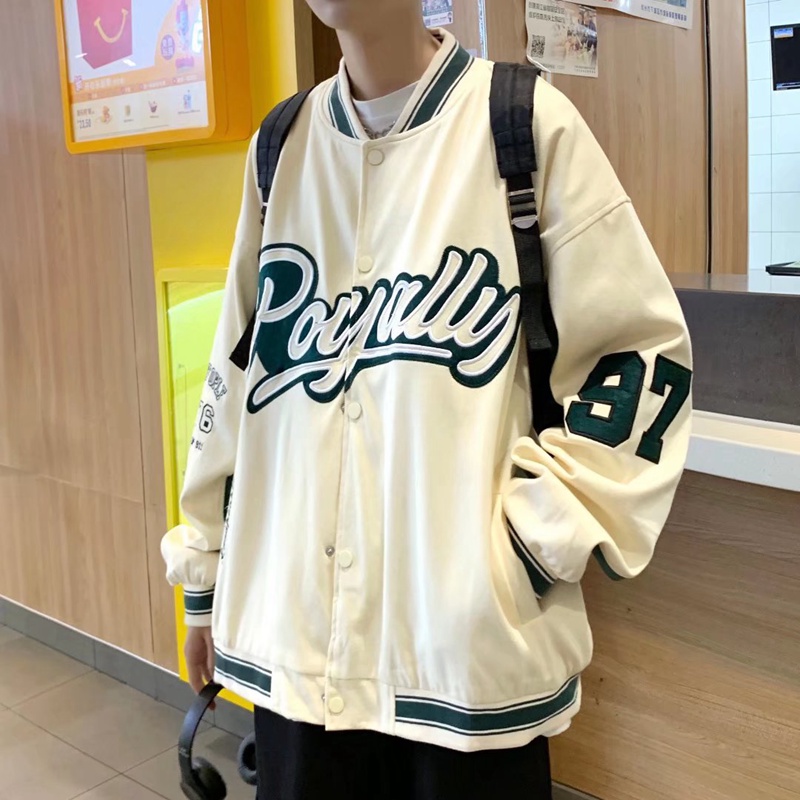 Áo khoác bóng chày dáng rộng thêu họa tiết phong cách Retro Mỹ cá tính dành cho cặp đôi