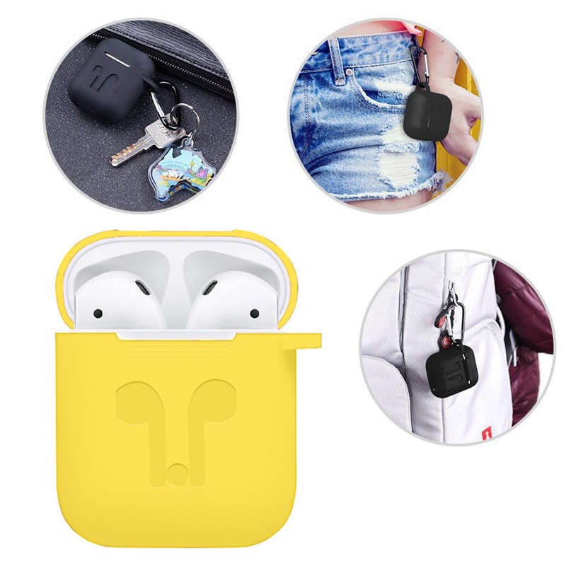 Bộ vỏ silicon bảo vệ hộp tai nghe + móc chìa khóa + 2 dây đeo chống thất lạc cho Apple Airpod