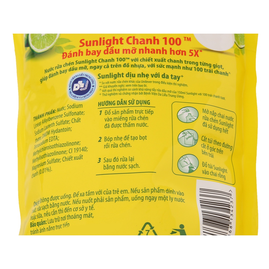 Nước rửa chén sunlight chanh túi 750g