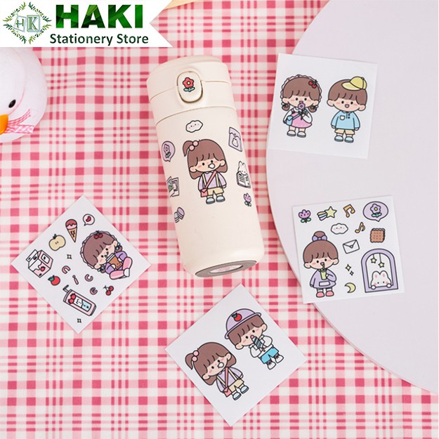 Sticker cute cô gái dễ thương HAKI, hình dán cute 4 miếng sticker trang trí sổ đáng yêu giá rẻ ST18