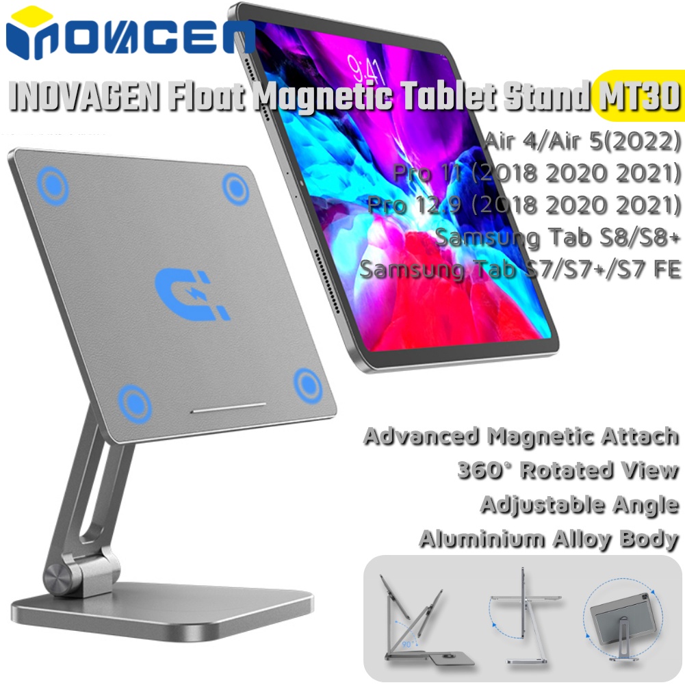 Giá Đỡ Máy Tính Bảng Bằng Nhôm Từ Tính INOVAGEN MT30 / Thân Xoay 360°Giá Đỡ Máy Tính Bảng Có Thể Xoay Điều Chỉnh Độ Cao Cho Air 4 & 5 ,Pro 11 '' 12.9 '', Samsung Tab S7 S8 S7 + S8 +