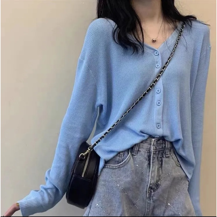 Plus Áo Khoác Cardigan Tay Dài Cổ Chữ V Màu Trơn Thời Trang Mùa Thu Cho Nữ