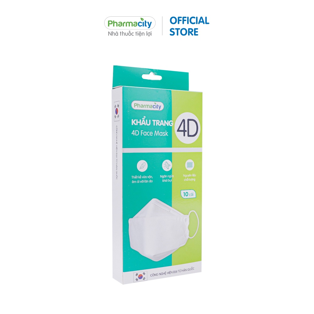 Khẩu trang 4D Pharmacity Trắng (Hộp 10 cái)