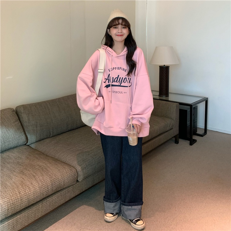 ZHELIHANGFEI Áo Hoodie Tay Dài Họa Tiết In Theo Phong Cách Preppy