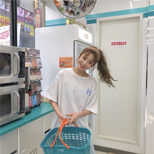 Áo Thun In Chữ HI - Áo thun tay lỡ form rộng Unisex 38-65kg Nam Nữ