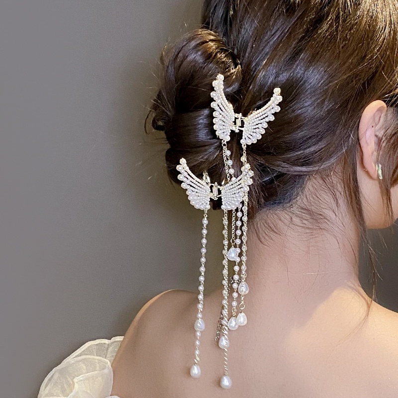 Kẹp tóc Haimeikang kiểu bướm phối ngọc trai giả phong cách Hàn Quốc thời trang dành cho nữ