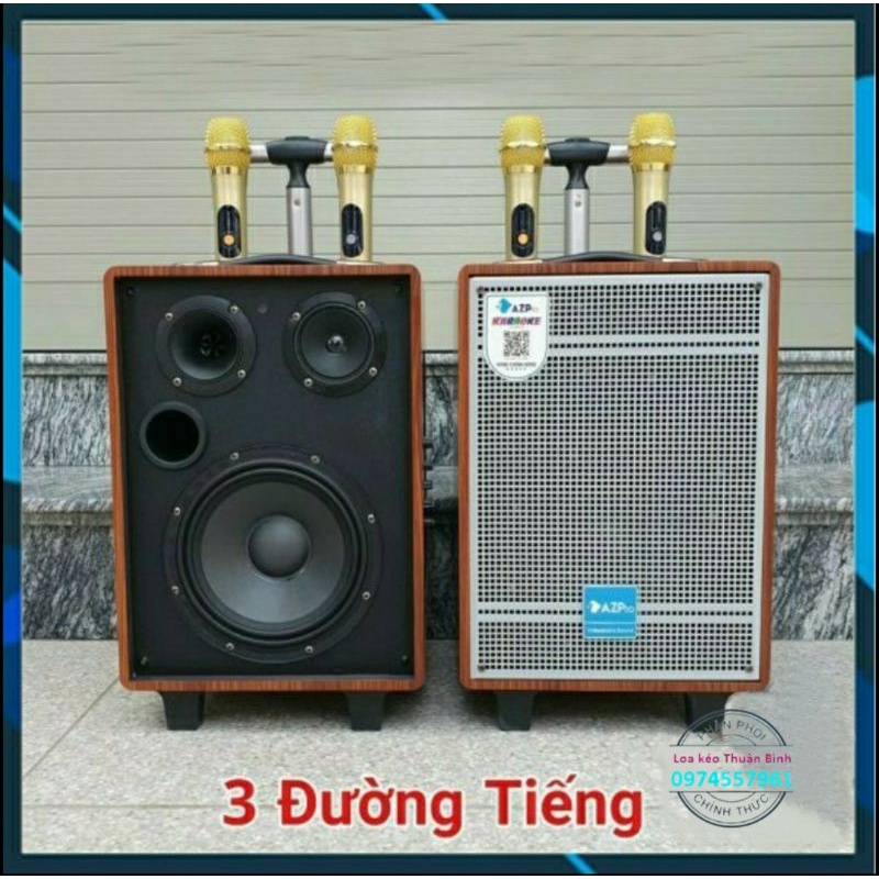Loa Kéo AZPRO 310 Bass 25 - Loa kẹo kéo Hát Karaoke Cao Cấp Vỏ Gỗ Tặng Kèm 2 Mic Không Dây