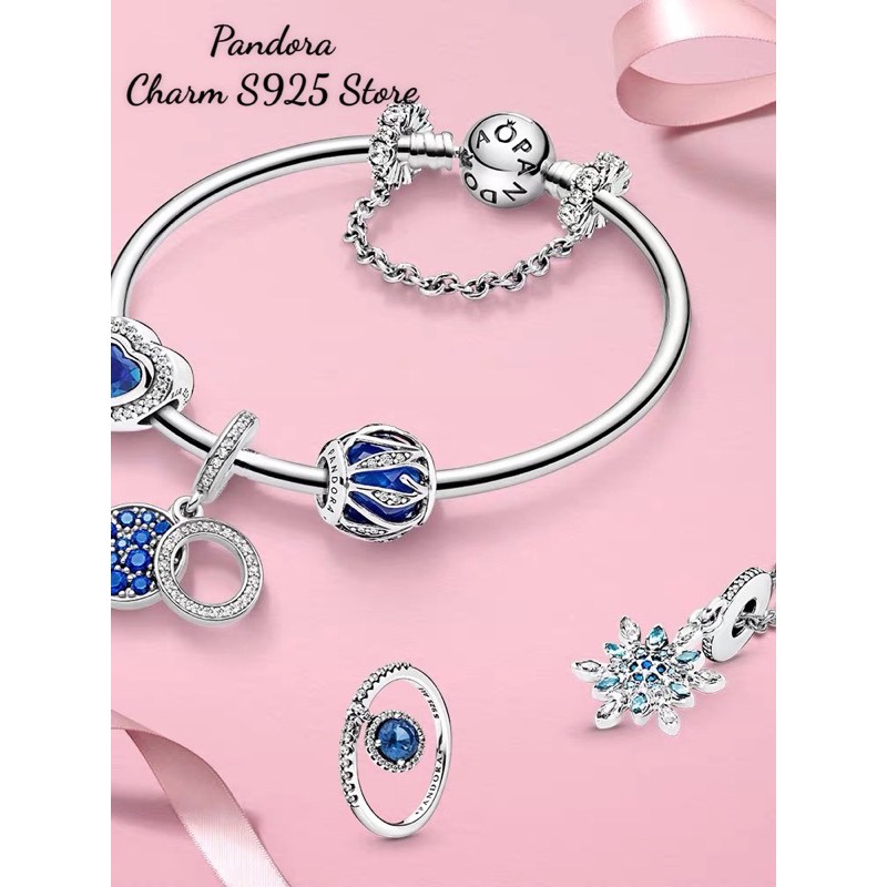 hạt charm pan đá mắt mèo xanh viền tim bạc s925 cao cấp
