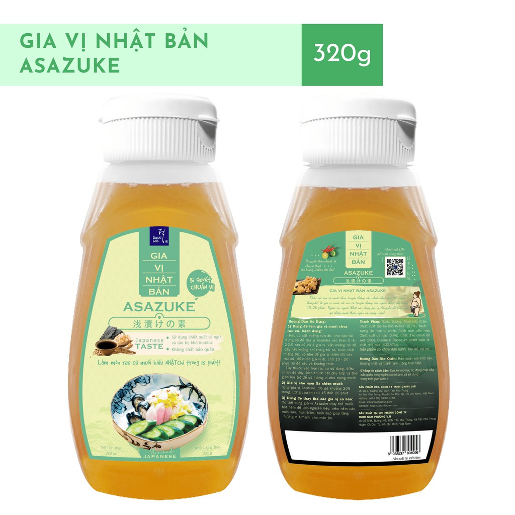 Gia vị muối chua rau củ Asazuke Nhật Bản - Dashi Lab - 320g/chai