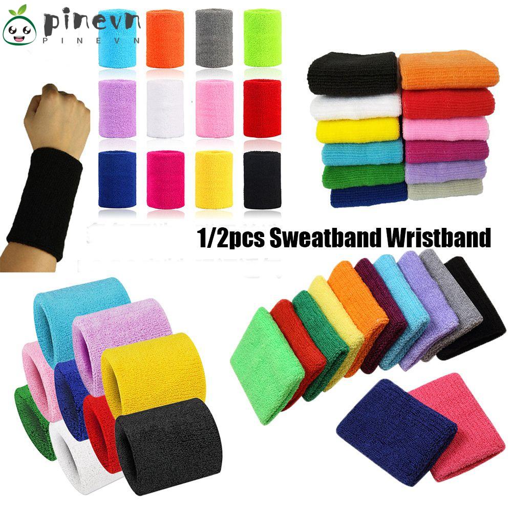 PINEVN 1/2pcs Hot Sport Sweatband Unisex Soft Comfortable Cotton Wrist Band Tennis Hand Bands Brace Wraps Guards Solid color Volleyball Basketball High Quality Gym Sweat Wristband/Multicolor